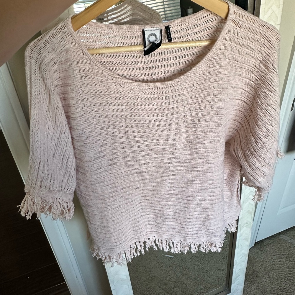 Anthropologie Akemi +‎ Kin Frenchie Fringe Poncho Beige Sweater - Picture 3 of 5